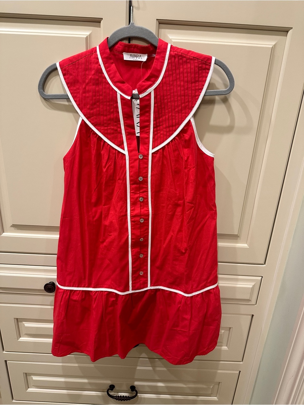 Nina Ricci Red Sleeveless Mini Dress with White Trim